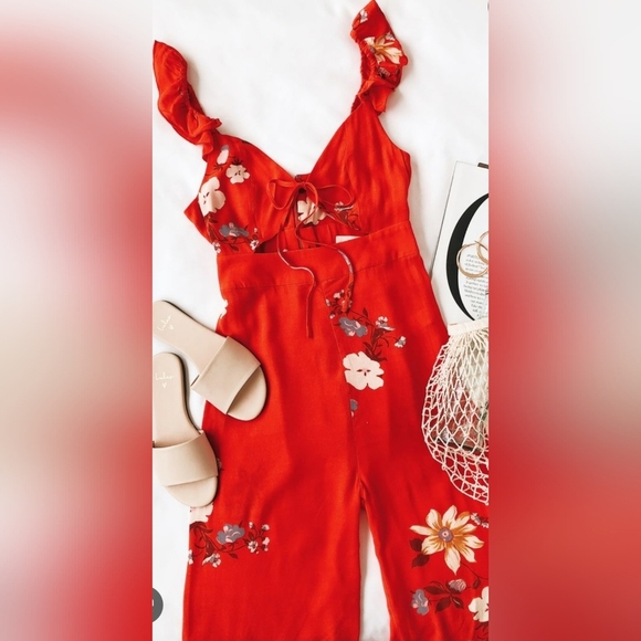 Pants - Floral Red Jumpsuit